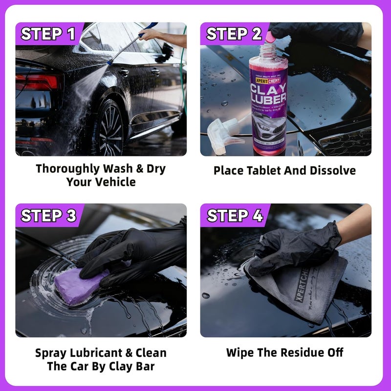 XPERTCHEMY Car Clay Bars Auto Detailing 4 Pack 400g(4x100g) and Clay bar Lubricant Tablets 10 Pack(1pcs=16 oz) Clay bar kit, Spray Bottle and Microfiber Towel for Car Detailing - Image 3